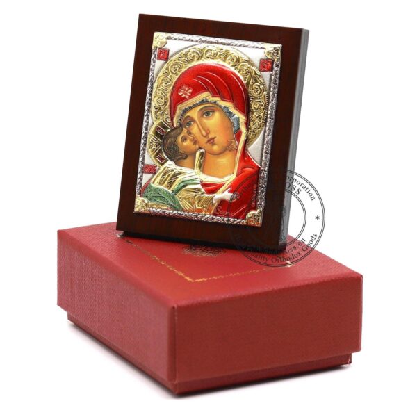 Blessed Orthodox Gift Set With The Icon Of Mother Of God Vladimir, Silver Plated 999 Version, coloured, Virgin Mary of Vladimir. B461 - Image 2