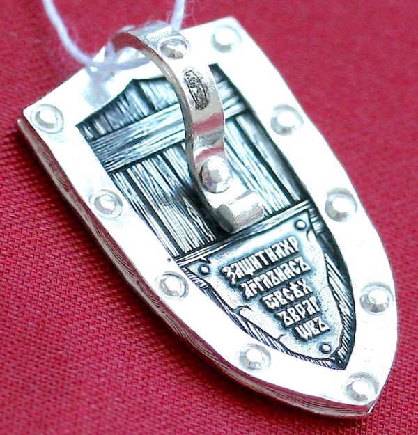 Archangel Michael Patron Warrior Protective Shield, Orthodox Body Pendant Silver 925. B493 - Image 2