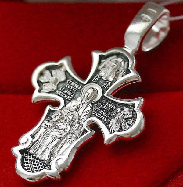 St Sophia Body Prayer Cross Orthodox Jewelry Silver 925 ( Vera , Nadezhda , Ljubov ). B504 - Image 2