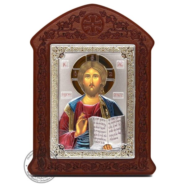 Lord Jesus Christ Pantocrator Wooden Framed Orthodox Icon Plated .999 Oklad Riza ( 6.5" X 4.9" ) 16.5cm X 12.5cm. B487 - Image 2