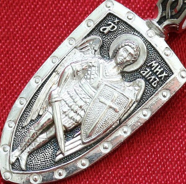 Archangel Michael Patron Warrior Protective Shield, Orthodox Body Pendant Silver 925. B492 - Image 2