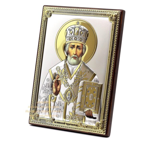 Orthodox Gift Set With The Icon Of St. Nicholas Wonderworker, Silver Plated 999 Version, Orthodox akathist, 12 wax candles. B456 - Image 3