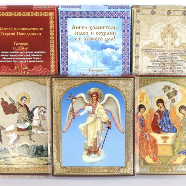 Gift Set Monastery Russian Orthodox Church Quality Wax Candles, Ceramic candlestick, Christian Icon Cards. B462 - Image 3