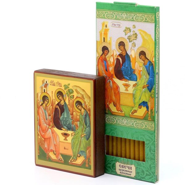 The Icon Of The Holy Trinity From Holy Dormition Pskovo-Petchersky Monastery, consecrated, Orthodox Gift Set, 12 wax candles, handmade. B460 - Image 3