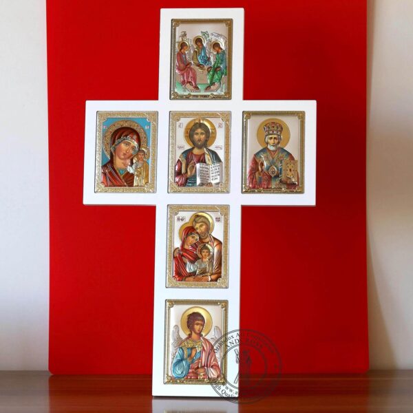 Christian Large Wooden Cross W/ Silver Plated 999 Icons ( 20.2" X 12.0" ) 51.5cm X 30.5cm + Gift Box. B486 - Image 3