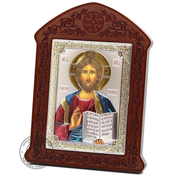 Lord Jesus Christ Pantocrator Wooden Framed Orthodox Icon Plated .999 Oklad Riza ( 6.5" X 4.9" ) 16.5cm X 12.5cm. B487 - Image 3