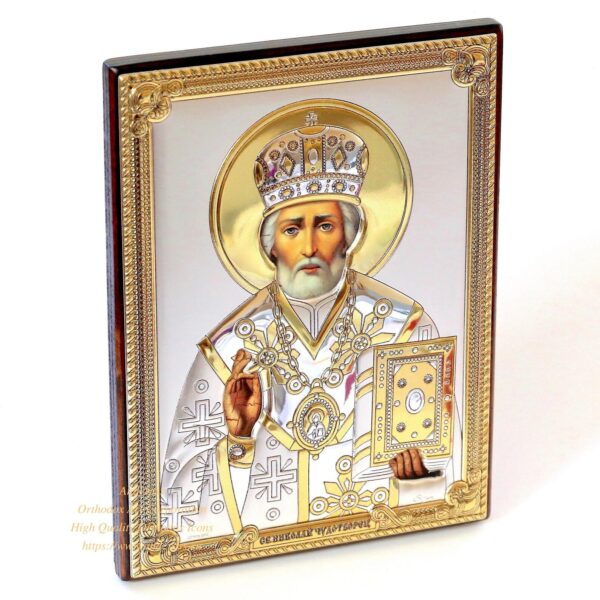 The Icon Of St Nicholas Wonderworker, Orthodox Gift Set, Silver Plated .999 Version, handmade, gift box, christian icon, St Nicholas. B455 - Image 4