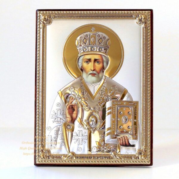 The Icon Of St Nicholas Wonderworker, Orthodox Gift Set, Silver Plated .999 Version, handmade, gift box, christian icon, St Nicholas. B455 - Image 5