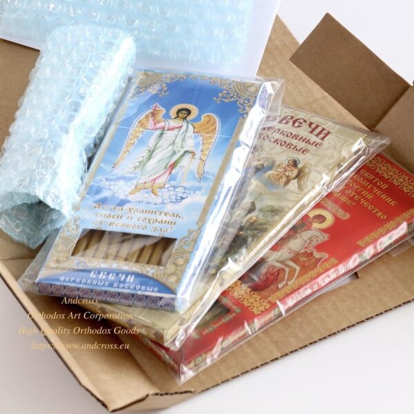 Gift Set Monastery Russian Orthodox Church Quality Wax Candles + Ceramic Holder + Orthodox Icon Cards. B463 - Image 5