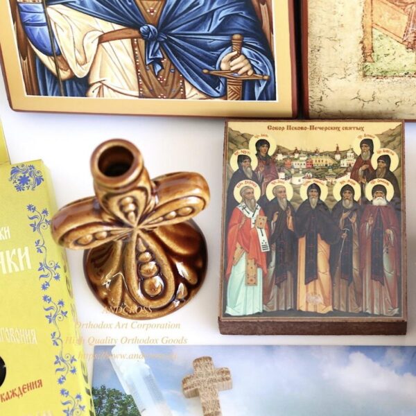 Gift Set, Monastery Russian Orthodox Church, Quality Wax Candles, Ceramic Holder, Wooden Icons, 8 special Items. B464 - Image 6