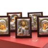 Gift Set of 5 icons.Lord Jesus Christ. Mother of God Kazan. Mother of God Vladimir. Holy Family. St George. icons(6.4cm X 5cm) Silver Plated