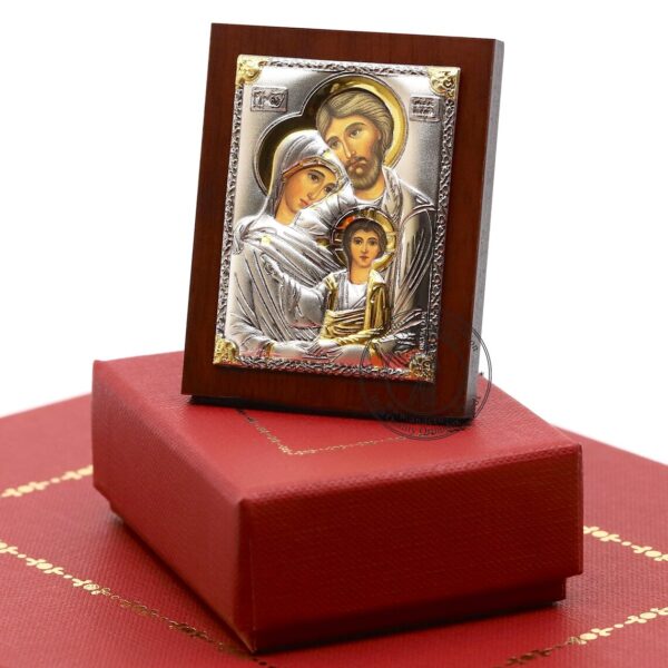 Gift Set of 5 icons.Lord Jesus Christ. Mother of God Kazan. Mother of God Vladimir. Holy Family. St George. icons(6.4cm X 5cm) Silver Plated - Image 7