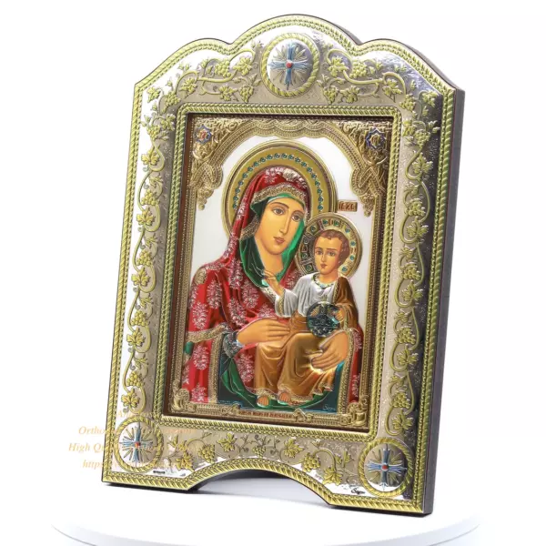 Virgin Mary Of Jerusalem, The Christian icon 21cmx28cm Gold and Silver Version, Coloured/Frame with glass, Handmade, Gift box - Image 2