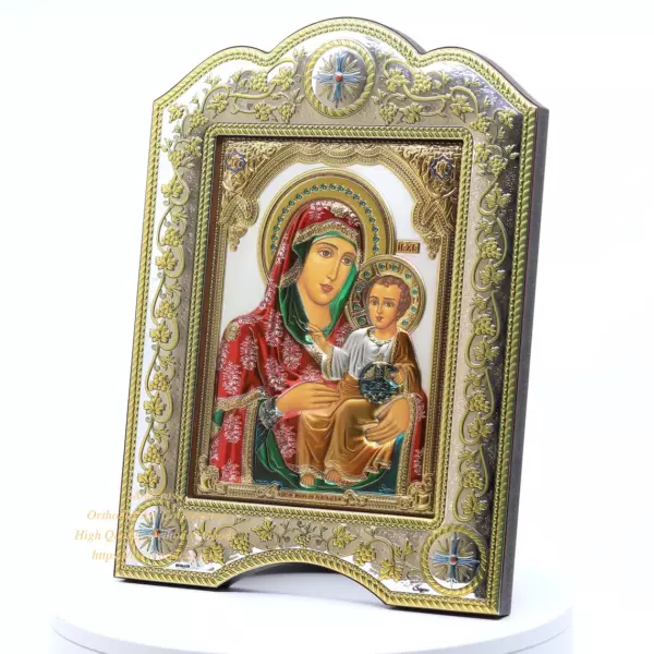 Virgin Mary Of Jerusalem, The Christian icon 21cmx28cm Gold and Silver Version, Coloured/Frame with glass, Handmade, Gift box - Image 3