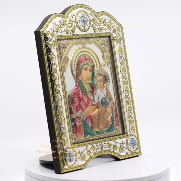 Virgin Mary Of Jerusalem, The Christian icon 21cmx28cm Gold and Silver Version, Coloured/Frame with glass, Handmade, Gift box - Image 4