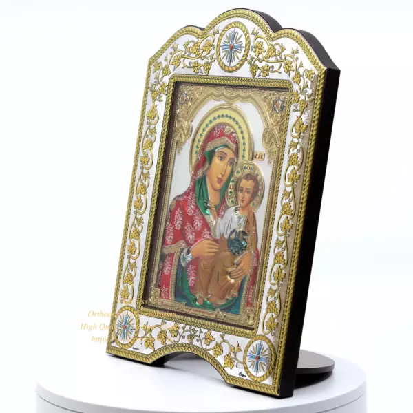 Virgin Mary Of Jerusalem, The Christian icon 21cmx28cm Gold and Silver Version, Coloured/Frame with glass, Handmade, Gift box - Image 5