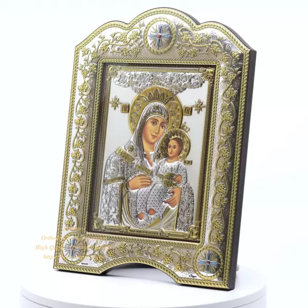 Silver icon Virgin Mary of Bethlehem, The Christian Orthodox icon 21x28 Gold and silver version/Frame with glass, Handmade, Gift box - Image 2