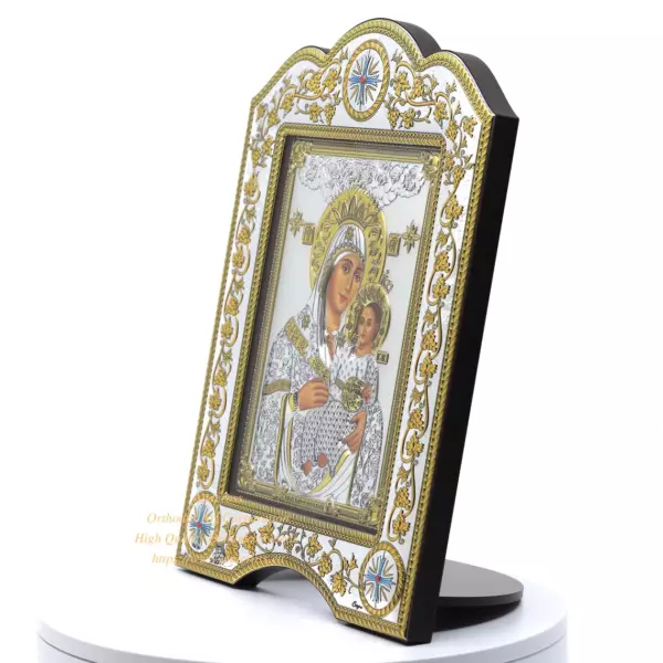 Silver icon Virgin Mary of Bethlehem, The Christian Orthodox icon 21x28 Gold and silver version/Frame with glass, Handmade, Gift box - Image 3