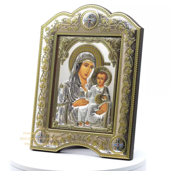 Silver icon Of Virgin Mary Of Jerusalem, The Christian Orthodox icon 21cmx28cm, Silver Plated 999/Frame with glass, Handmade, Gift box. - Image 2