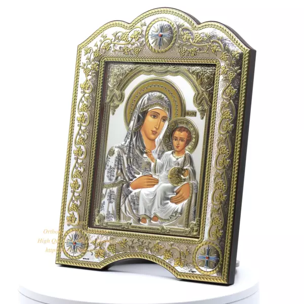 Silver icon Of Virgin Mary Of Jerusalem, The Christian Orthodox icon 21cmx28cm, Silver Plated 999/Frame with glass, Handmade, Gift box. - Image 4