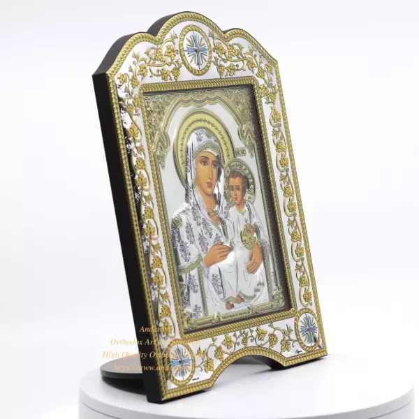 Silver icon Of Virgin Mary Of Jerusalem, The Christian Orthodox icon 21cmx28cm, Silver Plated 999/Frame with glass, Handmade, Gift box. - Image 5