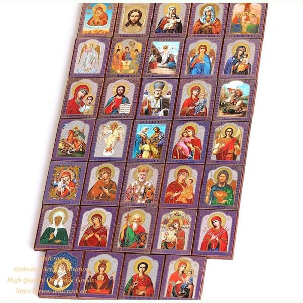 Set of 34 Small Wooden Christian Icons