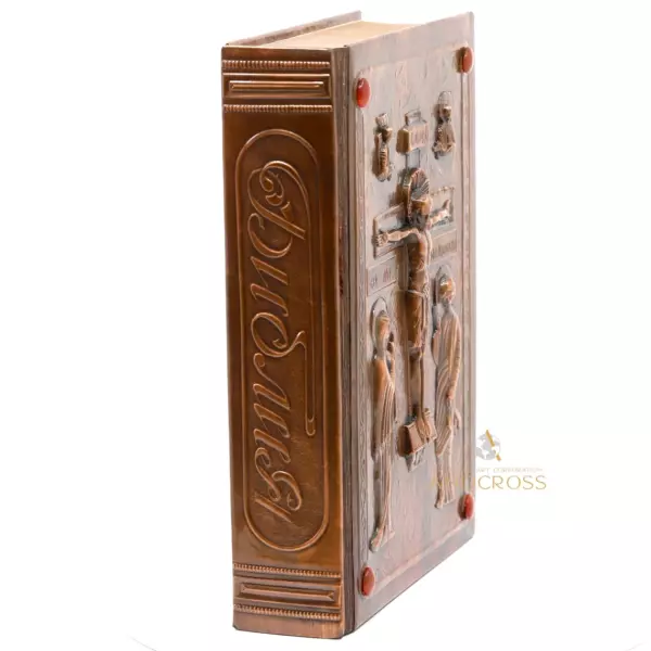 Hard Copper Cover and varnished, Bible Orthodox Book, Crucifixion of Jesus Christ, Ancient Cross, handycraft Gift Edition Russian Language - Image 3