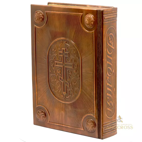 Hard Copper Cover and varnished, Bible Orthodox Book, Crucifixion of Jesus Christ, Ancient Cross, handycraft Gift Edition Russian Language - Image 4