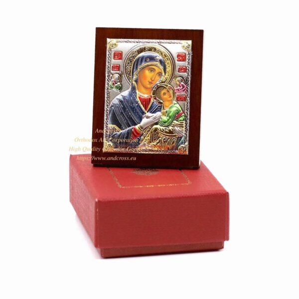 SilverPlated.999 Set of 5 icons.Lord Jesus Christ. Mother of God Kazan. Mother of God Vladimir. Holy Family. St George. icons (6.4cm X 5cm). B323 - Image 3