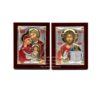 Silver Plated .999 Orthodox Icons Holy Family, Christ Pantocrator. Silver Plated .999 Set of 2 icons. (6.4cm X 5cm). B314
