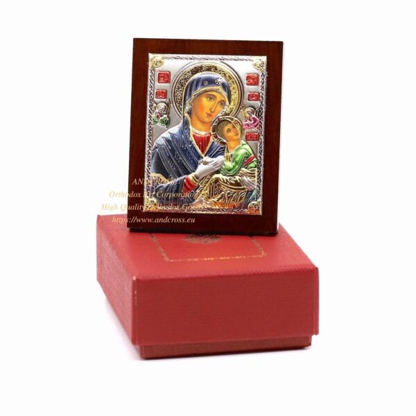 Silver Plated .999 Orthodox Icon Holy Virgin Mary Panagia Amolyntos. (6.4cm X 5cm). B326