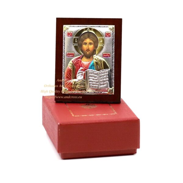 SilverPlated.999 Orthodox Icons Mother of God Kazan, Christ Pantocrator Set of 2 icons. ( 6.4cm X 5cm ). B316 - Image 4