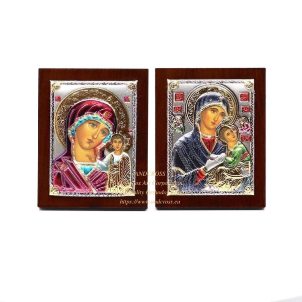 SilverPlated.999 Orthodox Icons Mother of God Amolyntos, Mother of God Kazan. Set of 2 icons. (6.4cm X 5cm). B313 - Image 3