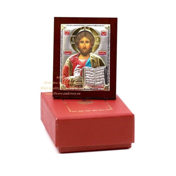 SilverPlated.999 Orthodox Icons Mother of God Amolyntos, Christ Pantocrator. Set of 2 icons. (6.4cm X 5cm). B312 - Image 5