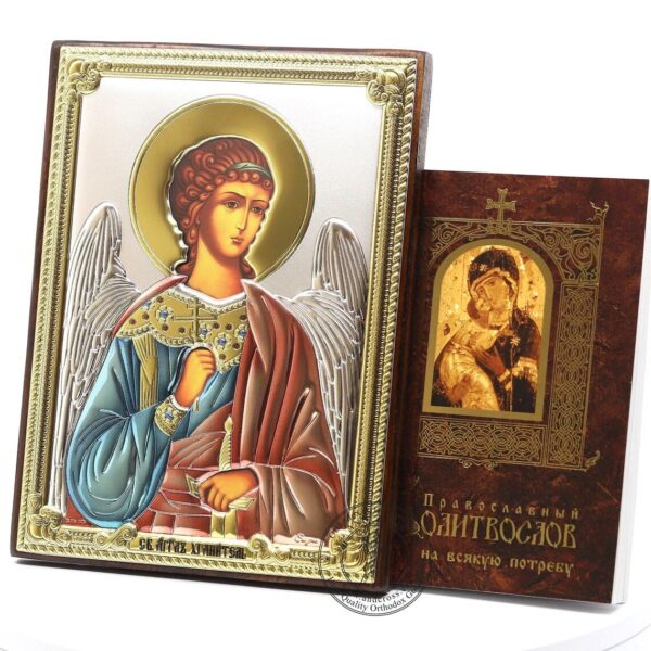 Saint Guardian Angel, Orthodox Wood Icon Silver Plated 999 Handmade, Gift case and Prayer Book. B403 - Image 2