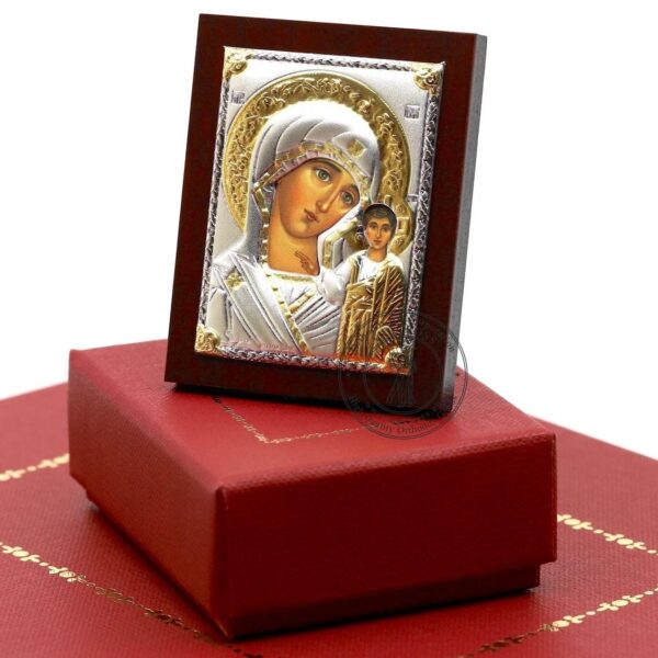 Gift Set + Brochure. Lord Jesus Christ. Mother of God Kazan. Mother of God Vladimir. Holy Family. St George. icons(6.4cm X 5cm)Silver Plated. B379 - Image 3