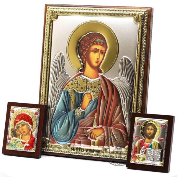 Guardian Angel, 2 Small Icons Set, Christian Orthodox Icon Silver Plated 999 Handmade, Gift case. B388 - Image 2