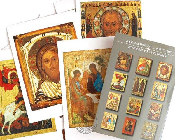 Saint Nektarios Orthodox Wooden Icon Silver Plated 999 Handmade, Gift case, 12 rare postcards Russian icon five languages. B391 - Image 7