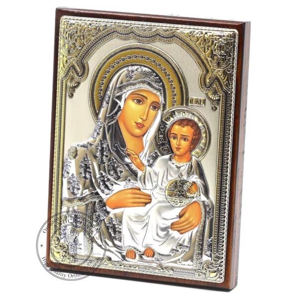 The Jerusalem Icon of the Mother of God, Handmade Wooden Christian Orthodox Icon Silver Plated 999, Gift box, Virgin Mary Of Jerusalem. B404 - Image 6