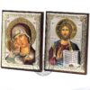 Lord Jesus Christ Pantocrator Mother Of God Vladimir, Handmade, Set Of Orthodox Icons, Silver Plated 999 Gift case. B414