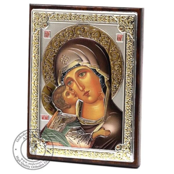 Lord Jesus Christ Pantocrator Mother Of God Vladimir, Handmade, Set Of Orthodox Icons, Silver Plated 999 Gift case. B414 - Image 2