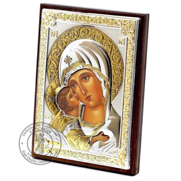 Mother Of God Vladimir. Orthodox Icon Plated .999 ( 3.1" X 4.3" ) 8cm X 11cm. Handmade. Gift case. B417