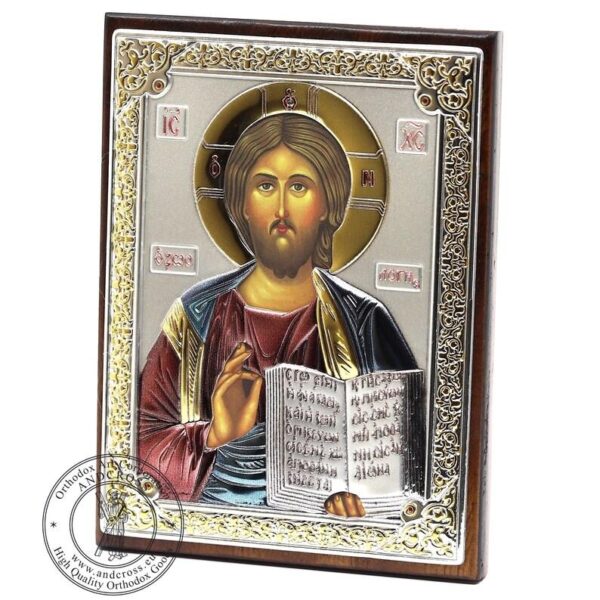 Lord Jesus Christ Pantocrator Mother Of God Vladimir, Handmade, Set Of Orthodox Icons, Silver Plated 999 Gift case. B414 - Image 3