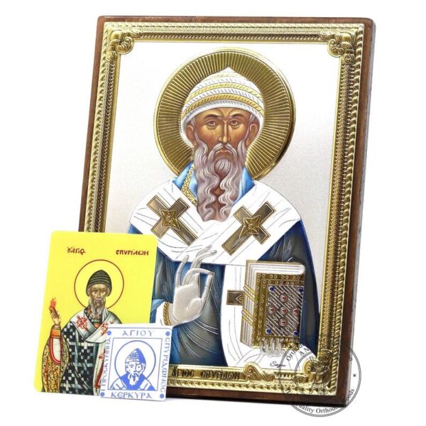 The Saint Spyridon Bishop of Trimythous Silver Icon and Filakto Christian Orthodox icon, Handmade, Gift box. B409 - Image 2