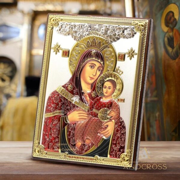 Orthodox Wooden Icon of Virgin Mary of Bethlehem, Christian icon, Handmade, Orthodox home decor 999 Silver, coloured, Gift case. B155