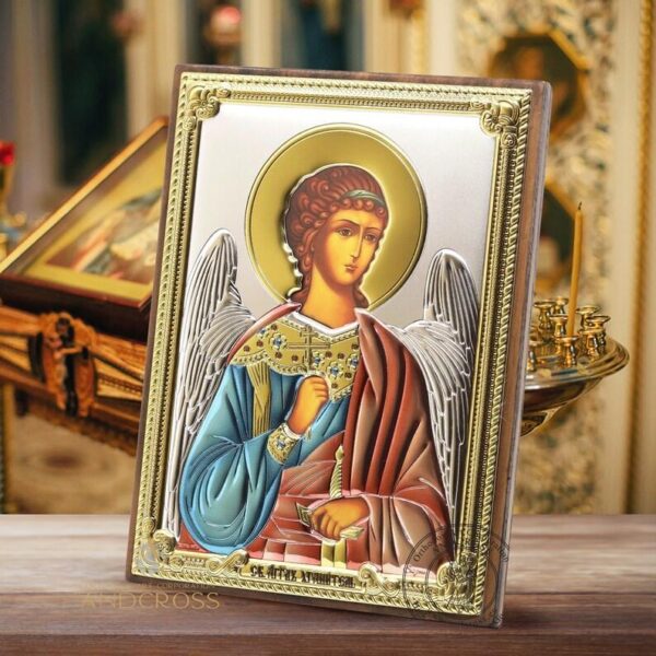 Guardian Angel, Christian Orthodox Icon Silver Plated 999 Handmade, Gift case, The Icon Of Guardian Angel. B400