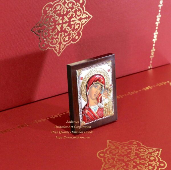 Set of 3 Small Russian Orthodox Icons Lord Jesus Christ Mother of God Kazan Mother of God Vladimir. Silver Plated .999. B260 - Image 2