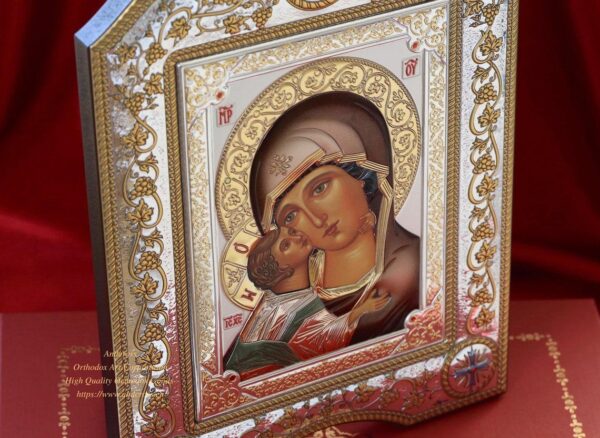 The Great Miraculous Christian Orthodox Silver Icon - The Vladimir Mother of God/Gold and silver version/Coloured version. B272 - Image 2