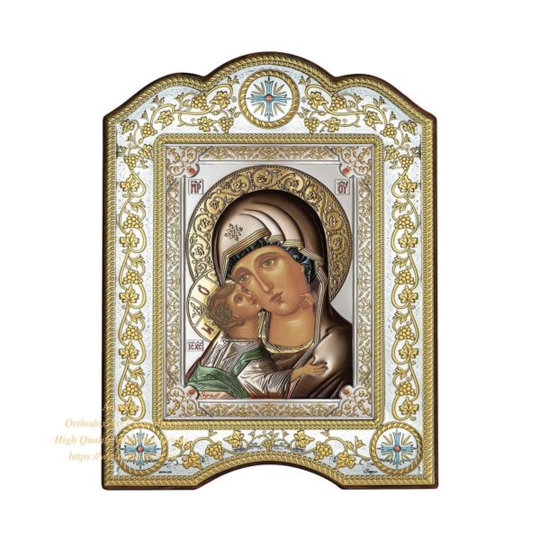 The Great Miraculous Christian Orthodox Silver Icon - The Vladimir Mother of God/Gold and silver version/Coloured version. B272 - Image 4