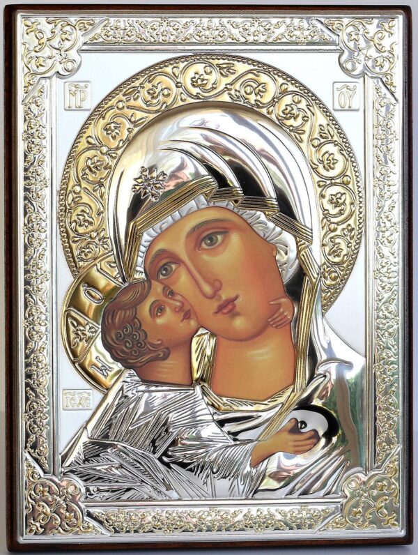 Our Lady of Vladimir, Orthodox Icon Wood and Silver Plating 999 Handmade, Christian Silver Handmade Icon, Gift box. B261 - Image 4